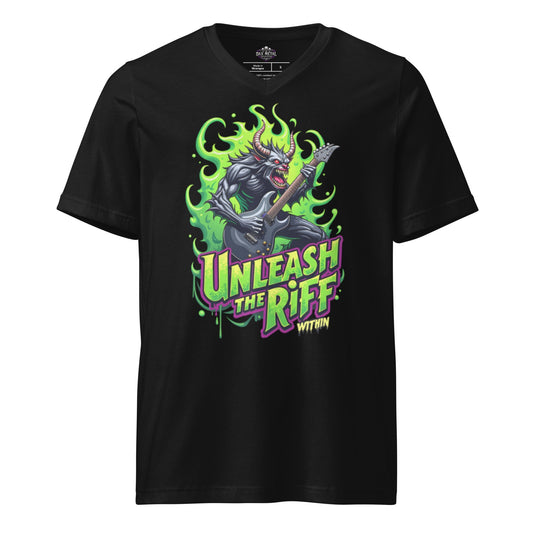 Unleash the Riff within 2 - T-Shirt mit V - Ausschnitt - Dax Metal Designs