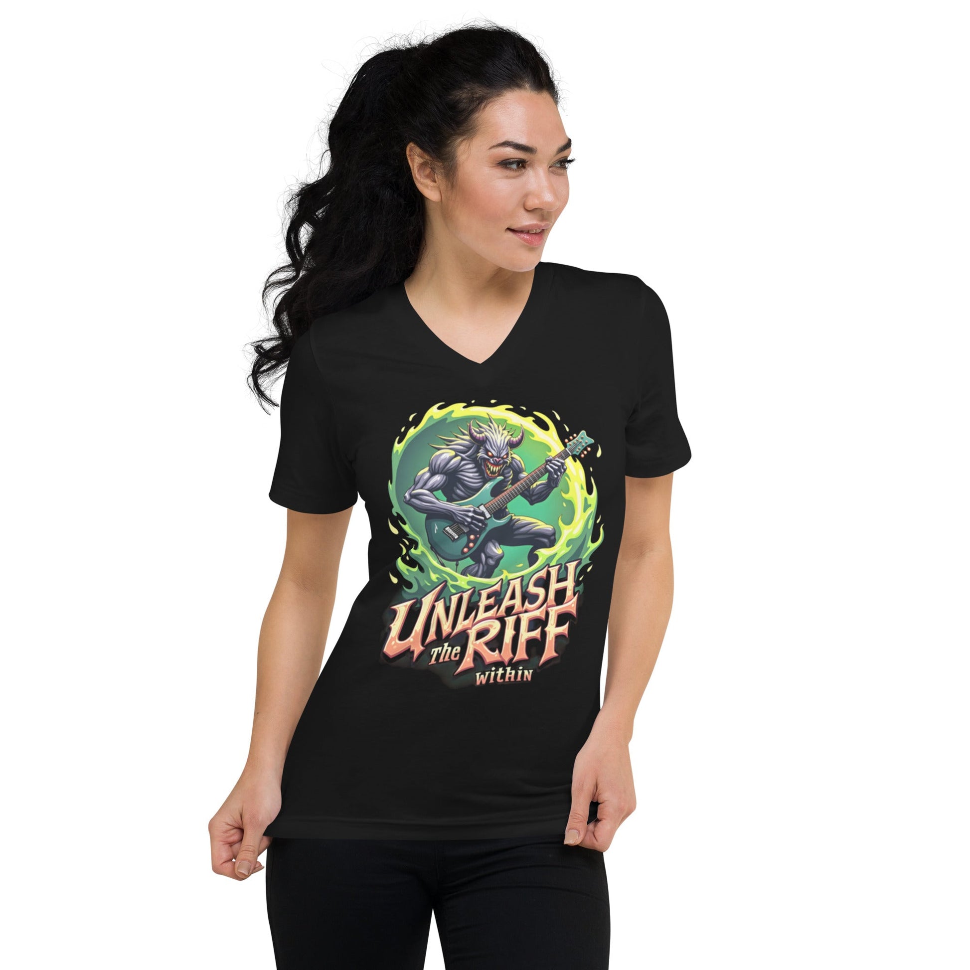 Unleash the Riff within 3 - T-Shirt mit V - Ausschnitt - Dax Metal Designs