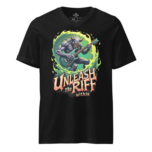 Unleash the Riff within 3 - T-Shirt mit V - Ausschnitt - Dax Metal Designs